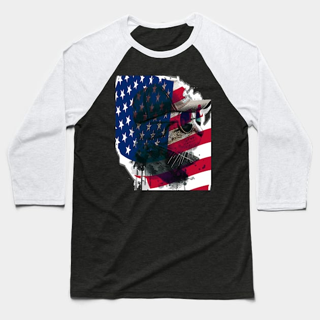 Funny cat and american flag Baseball T-Shirt by NATSY_CAT